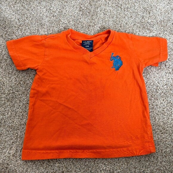 US POLO ASSN shirt for kids orange v-neck Size 12 m - Picture 1 of 6